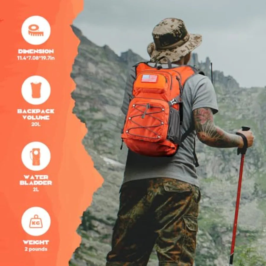 Hydration Hiking Backpack with 2L/3L Water Bladder, High Flow Bite Valve Water Backpack for Men Women Lightweight Insulation fo
