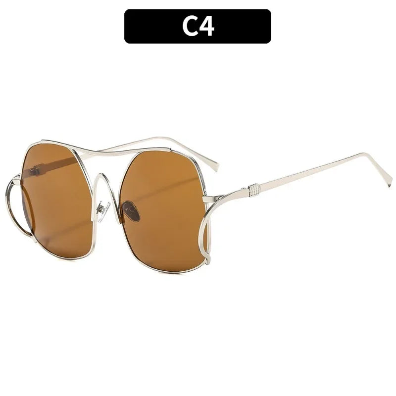 Fashion Polygon Oversized Sunglasses Women Luxury Brand Metal Sun Glasses Personality Outdoor Retro Eyeglassess Uv400 Men