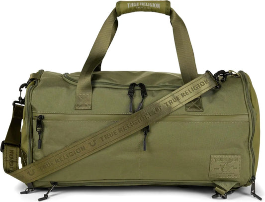 True Religion Duffle Backpack for Travel, Convertible Duffel Gym Bag | Shoe Compartment, 16" Laptop Sleeve Storage , Convertible duffle-to-backpack, Duffle Bag for Men, adjustable shoulder strap.