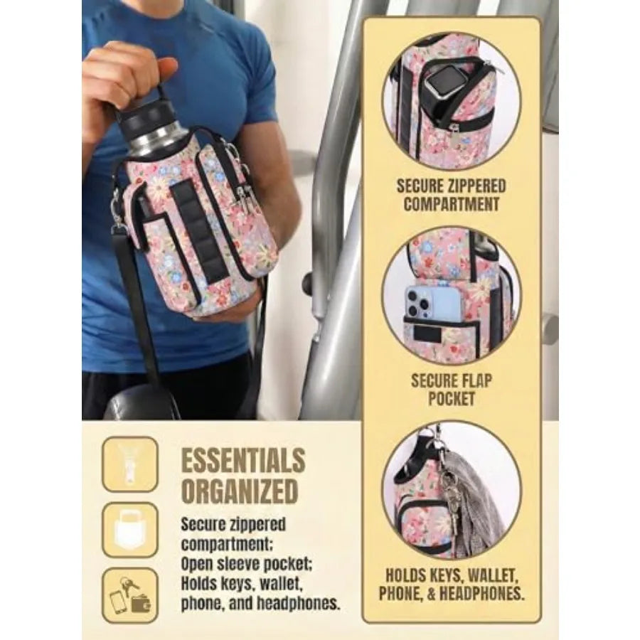 Magnetic Gym Bag for Women Men, Neoprene Water Bottle Carrier Bag with Strap fits 18-40oz, Crossbody Bag with Pockets