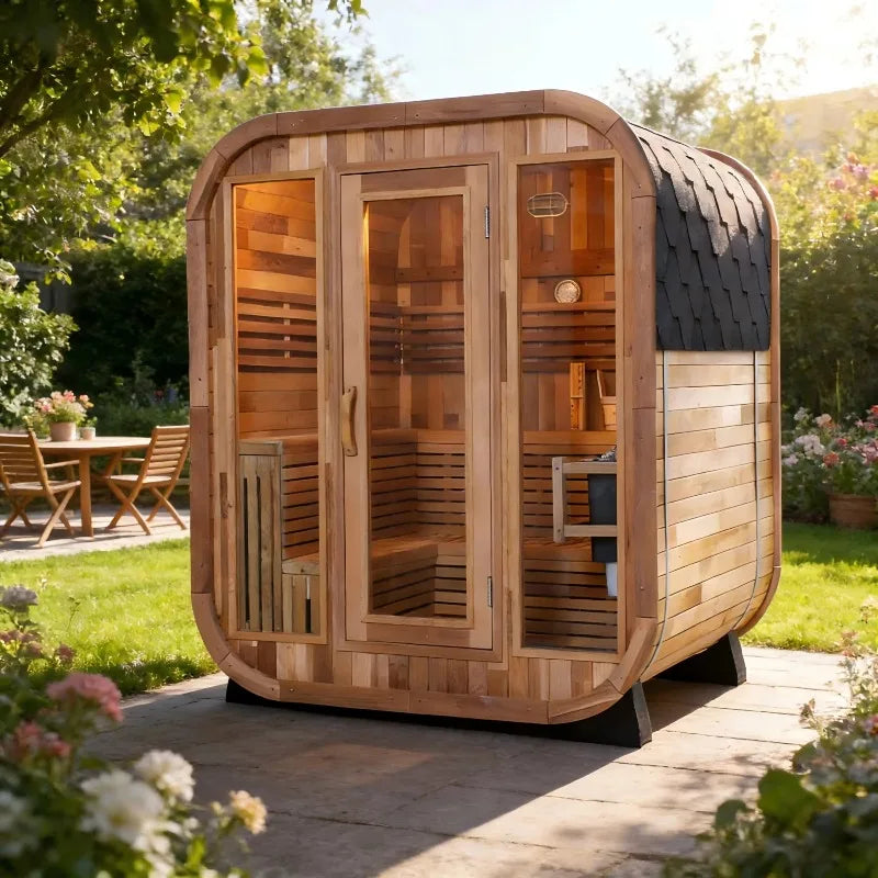 Custom Panoramic Glass Sauna Room 2-4 Person Red Cedar Wood Finnish Dry Steam Sauna with Heater for Garden Home