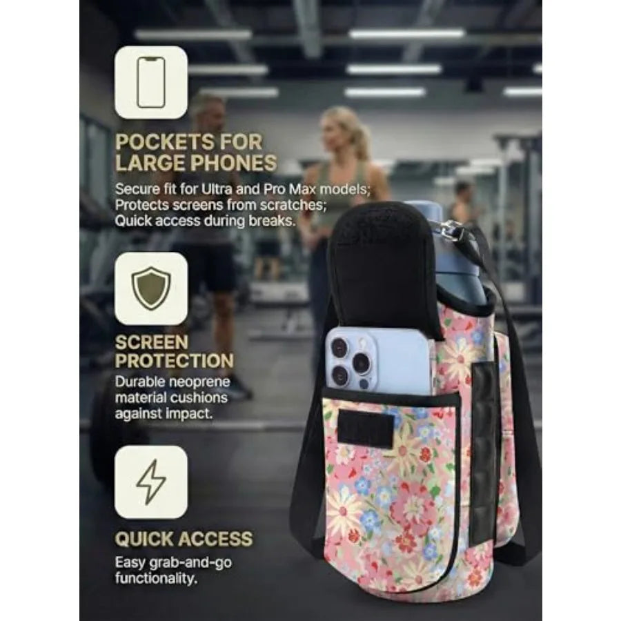 Magnetic Gym Bag for Women Men, Neoprene Water Bottle Carrier Bag with Strap fits 18-40oz, Crossbody Bag with Pockets