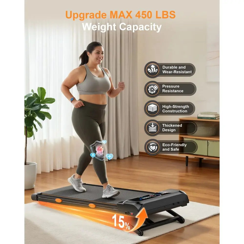 Pad Treadmill with 15 Auto Incline 12Level, Under Desk Treadmill for Home 450 lbs Capacity, Walking Pad with Incline, RGB UI Sc