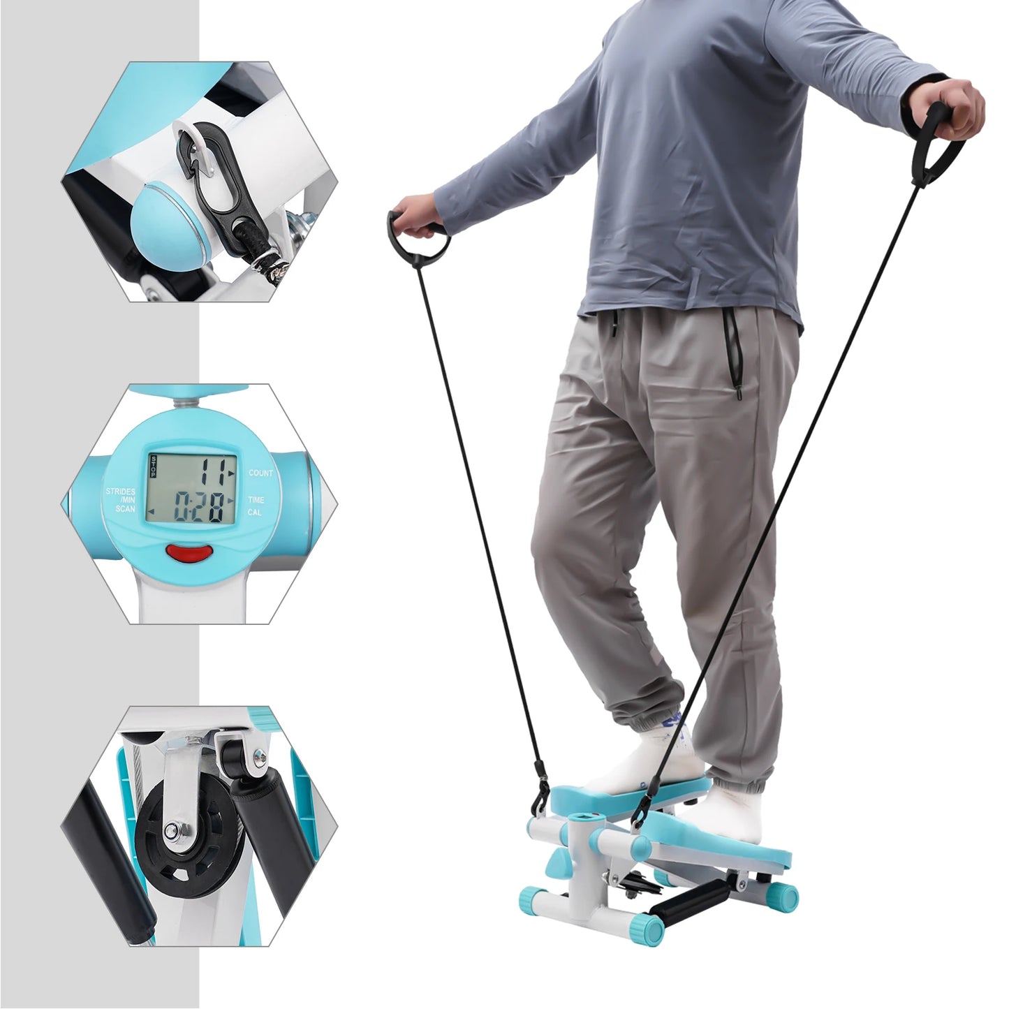 Fitness Twist Stepper Mini Exercise Stepping Machine W/Resistance Bands+LED Screen For Weight Loss Shaping Daily Exercise, Load 150KG