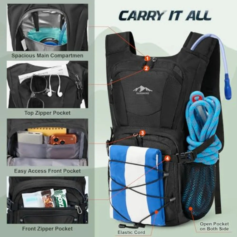 Hydration Backpack with 2L Water Bladder, 15L Lightweight Hiking Backpack for Women and Men Small Insulated Hydration Water Pac