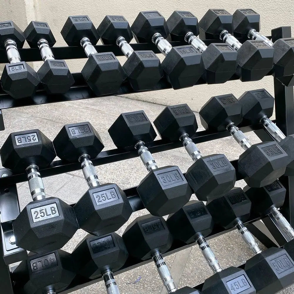 YTYIN Hex Dumbbell Set With Rack Rubber Encased Free Weights