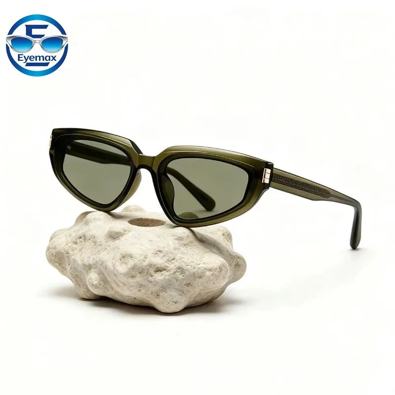 Y2K Cat Eye Sunglasses Women Trendy Olive Green Shades UV400 Protection Retro Narrow Small Frame Sun Glasses Fashion Streetwear
