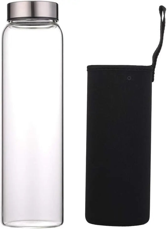 Glass Water Bottle 32 oz with Neoprene Sleeve Leak Proof Lid Reusable for Home Office