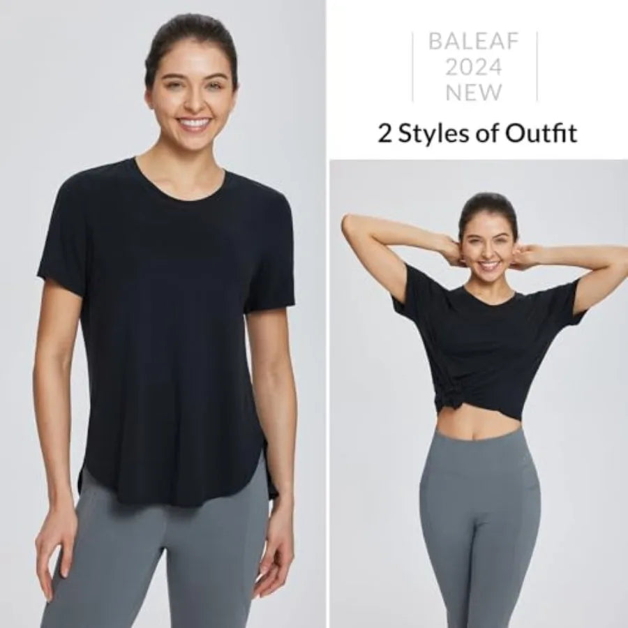 Women's Short Sleeve Workout Shirts Tops Athletic Yoga Running Shirts Loose Fit with Side Slits Quick Dry T-Shirts