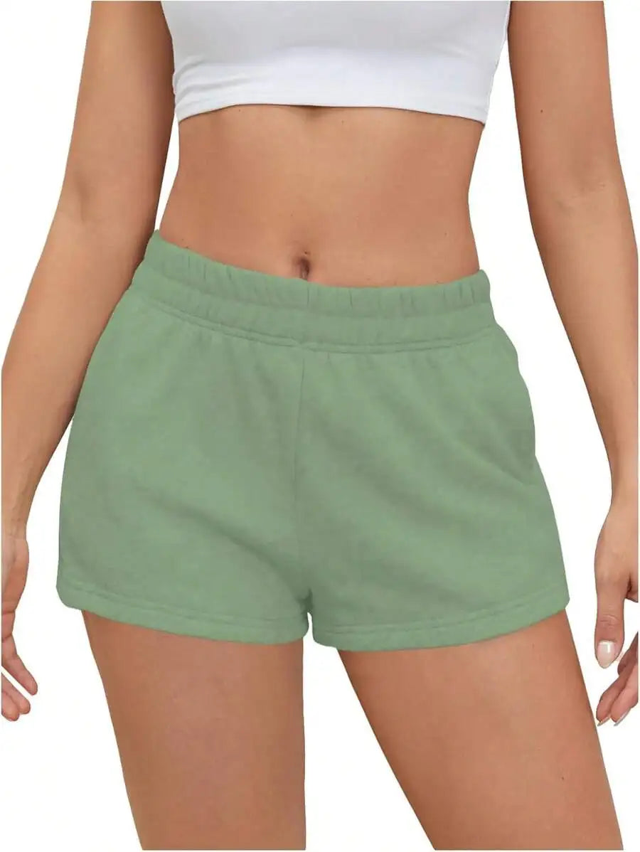 Womens High Waist Elastic Sweat Shorts With Pockets Casual Lounge Running Yoga Shorts