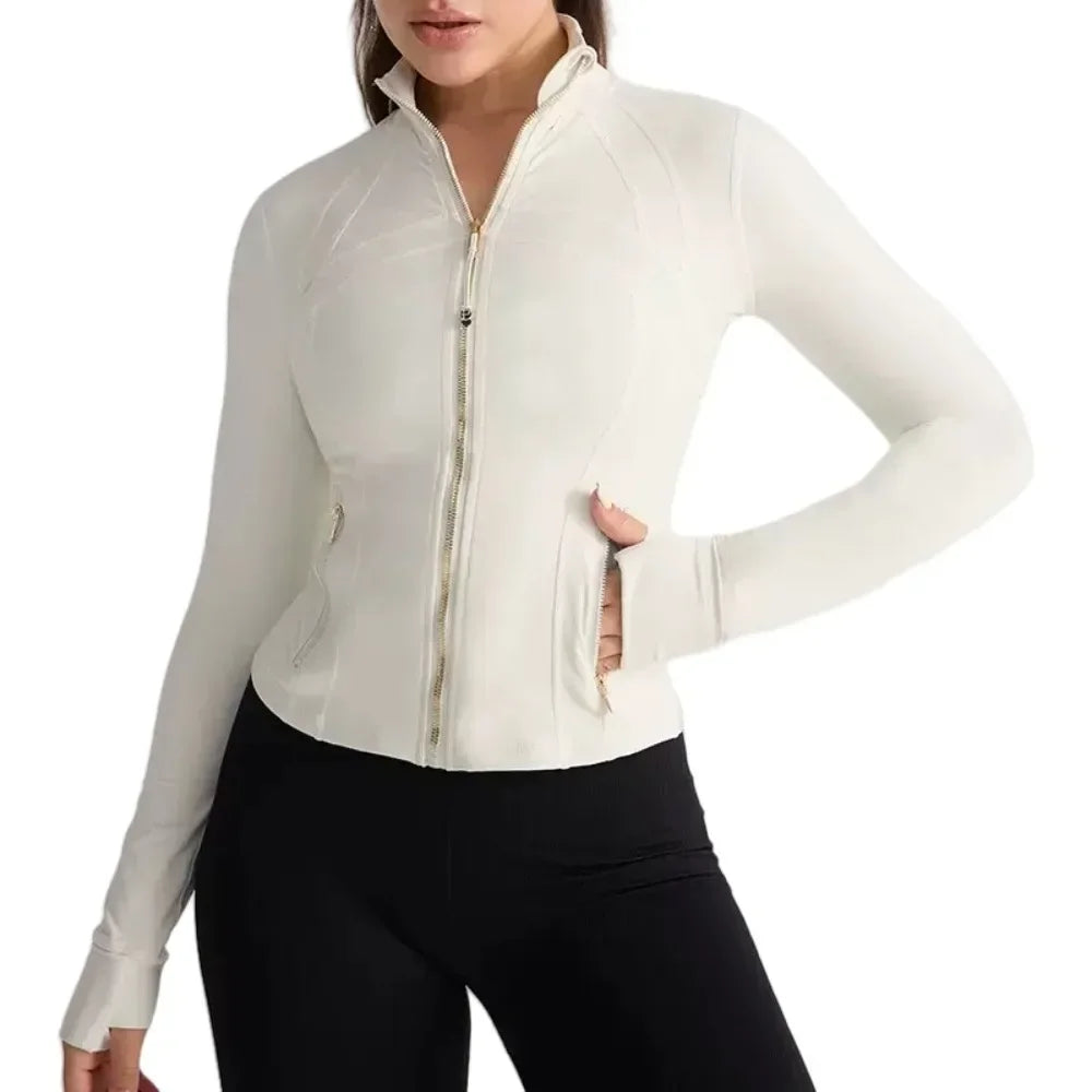 Outdoor Sports Fitness Gold Zipper Women's Yoga Jacket Sports Jacket Fitness Outdoor Long Sleeve Slim Fit
