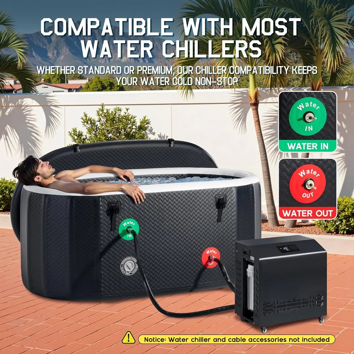 Inflatable Cold Plunge Tub for Athletes, Ice Bath Tub with Insulated Lid Non-Slip Mat, Water Chiller Compatible, Portable for Ou