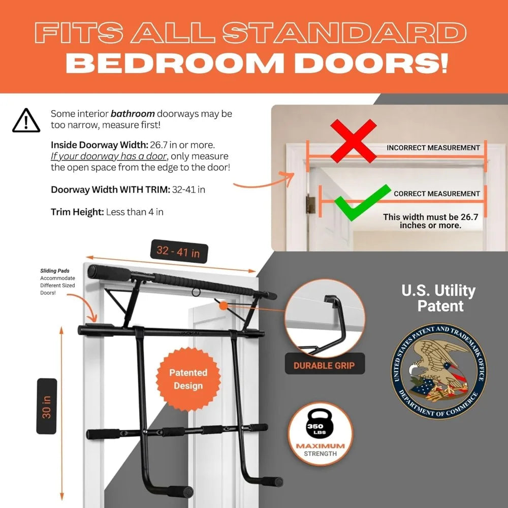 Folding Door Pullup Bar and Dip Bar Station - NO WOBBLE, Home Gym, Easy Storage, Power Tower Dip Station and Pull-up