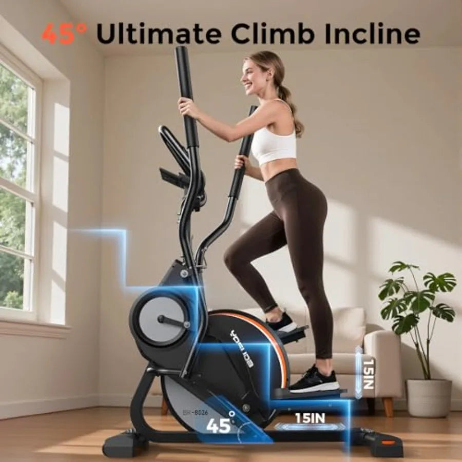 Elliptical Exercise Machine, Compact 3-in-1 Elliptical + Cardio Climber + Stair Stepper Elliptical for Home with 45°Incline, 15