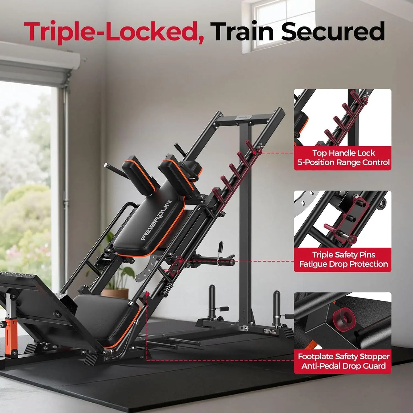 FED Fitness 3in1 Leg Press Hack Squat Machine With Ultra Quiet Pulley