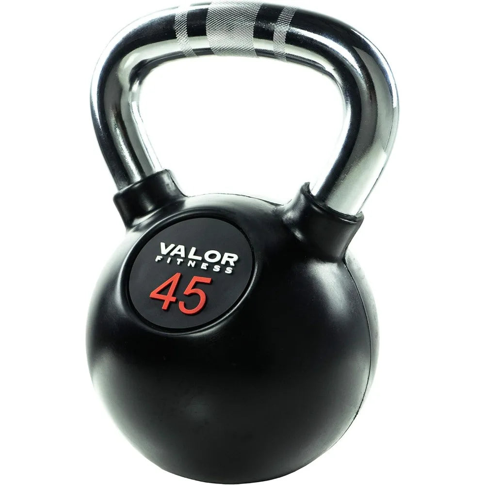 Rubber Coated Kettlebells with Chrome Handle 8-70lbs Home Gym Equipment