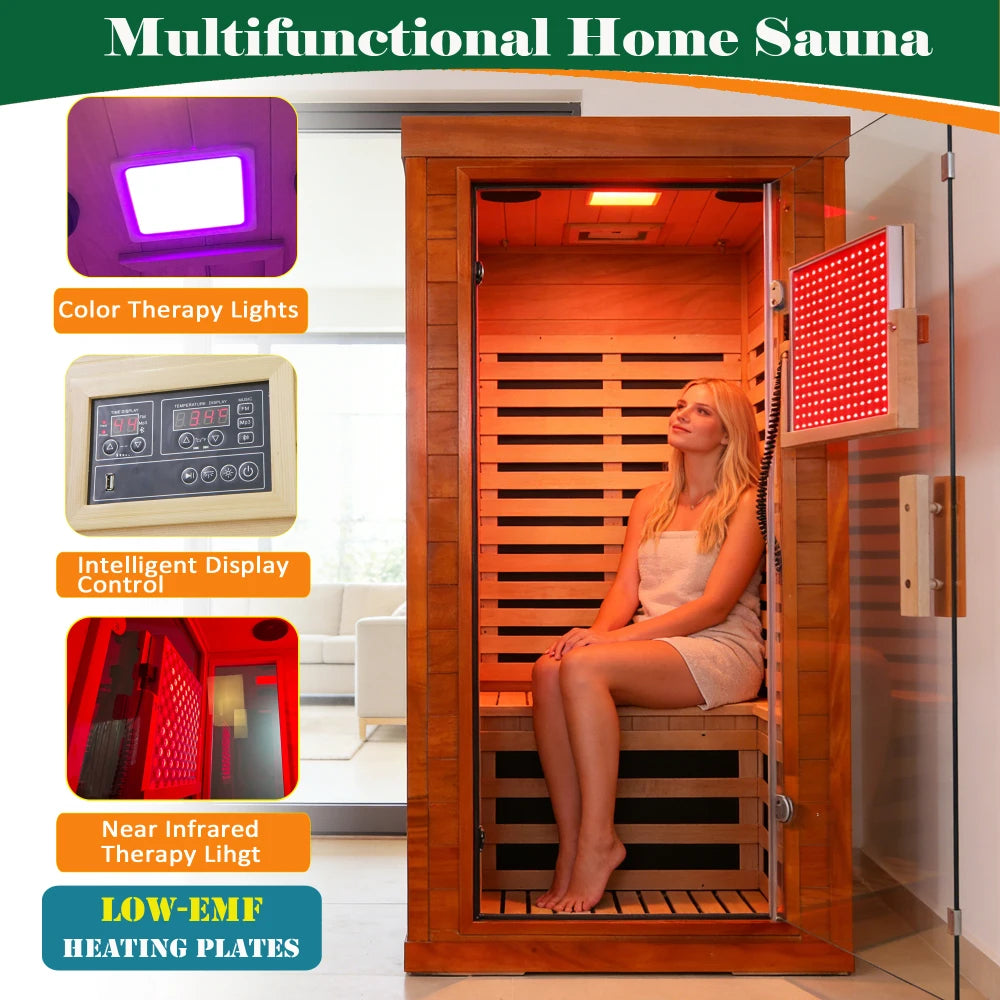 Okoume Glass Door Far Infrared Sauna With Red Light Therapy And Low EMF
