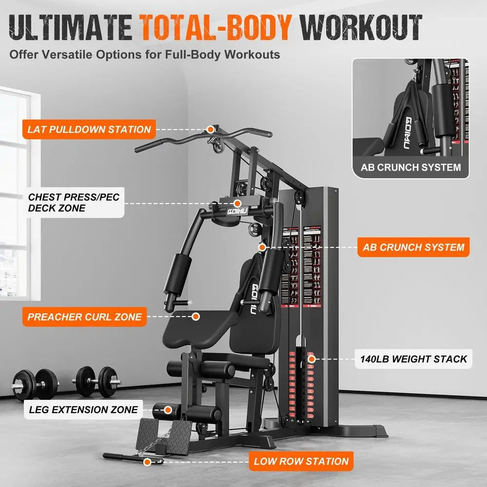 Gym, M1 Workout Station with 140LBS Weight Stack, Multifunctional Home Gym Equipment with Pulley System for Full Body Strength