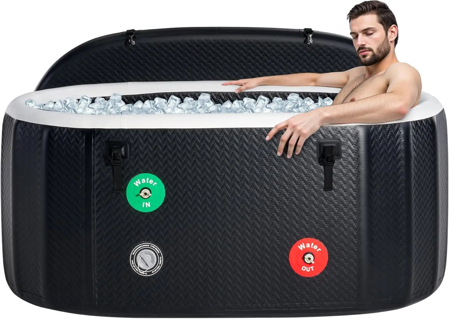 Inflatable Cold Plunge Tub for Athletes, Ice Bath Tub with Insulated Lid Non-Slip Mat, Water Chiller Compatible, Portable for Ou