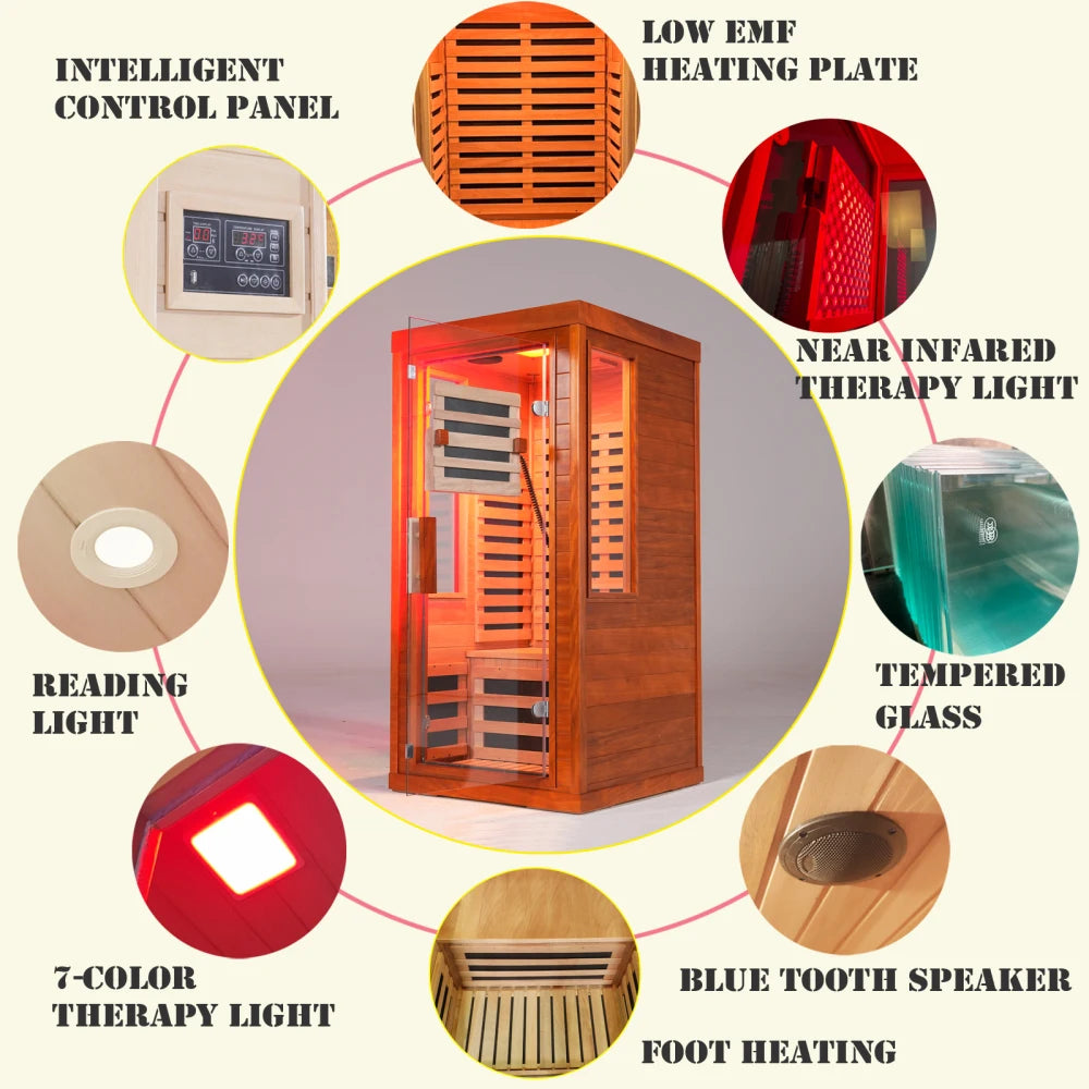 Okoume Glass Door Far Infrared Sauna With Red Light Therapy And Low EMF