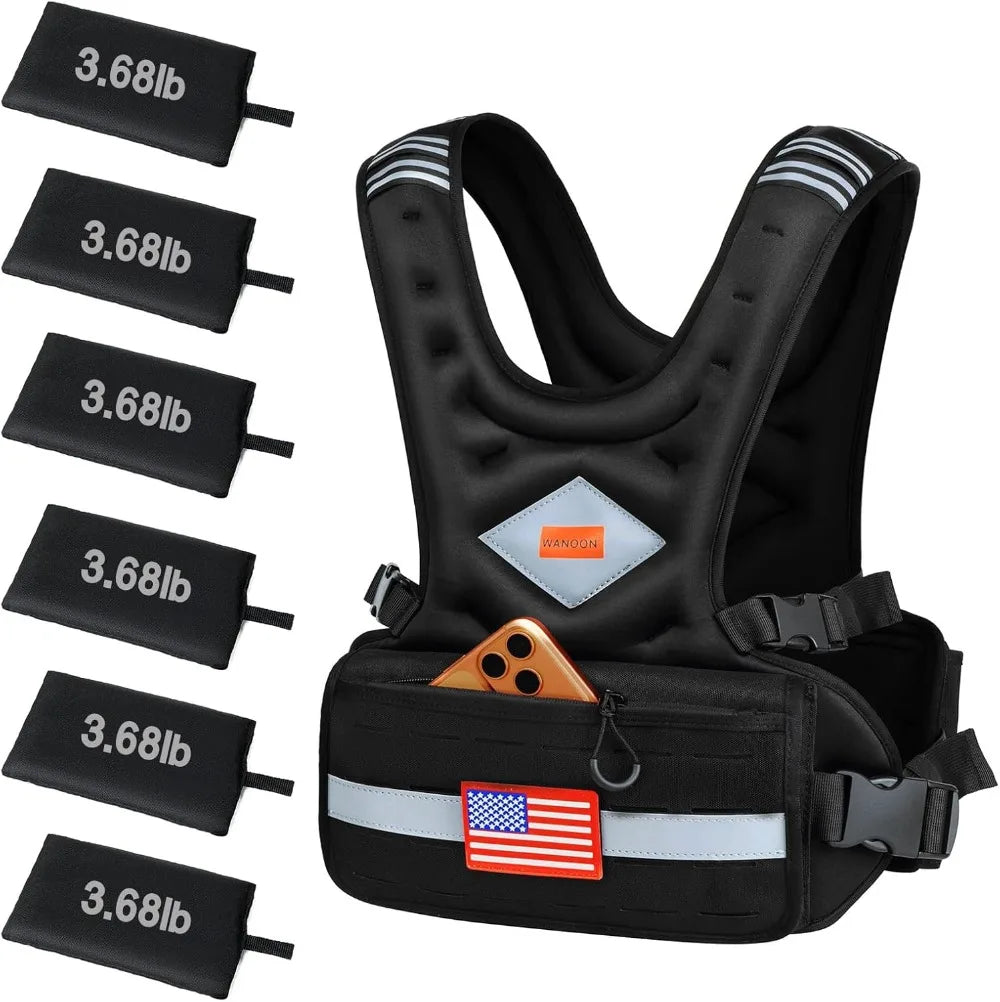 Adjustable Weighted Vest 6-30lb for Men & Women with Pockets & Reflective Strips for Walking, Running, Hiking, Workout