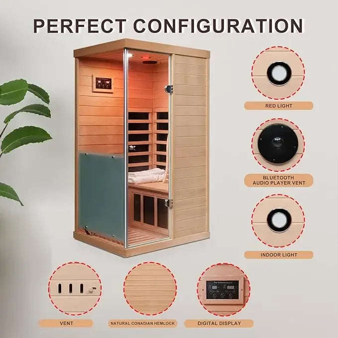 One Person Far Infrared Sauna With Bluetooth Speakers LED Lamp