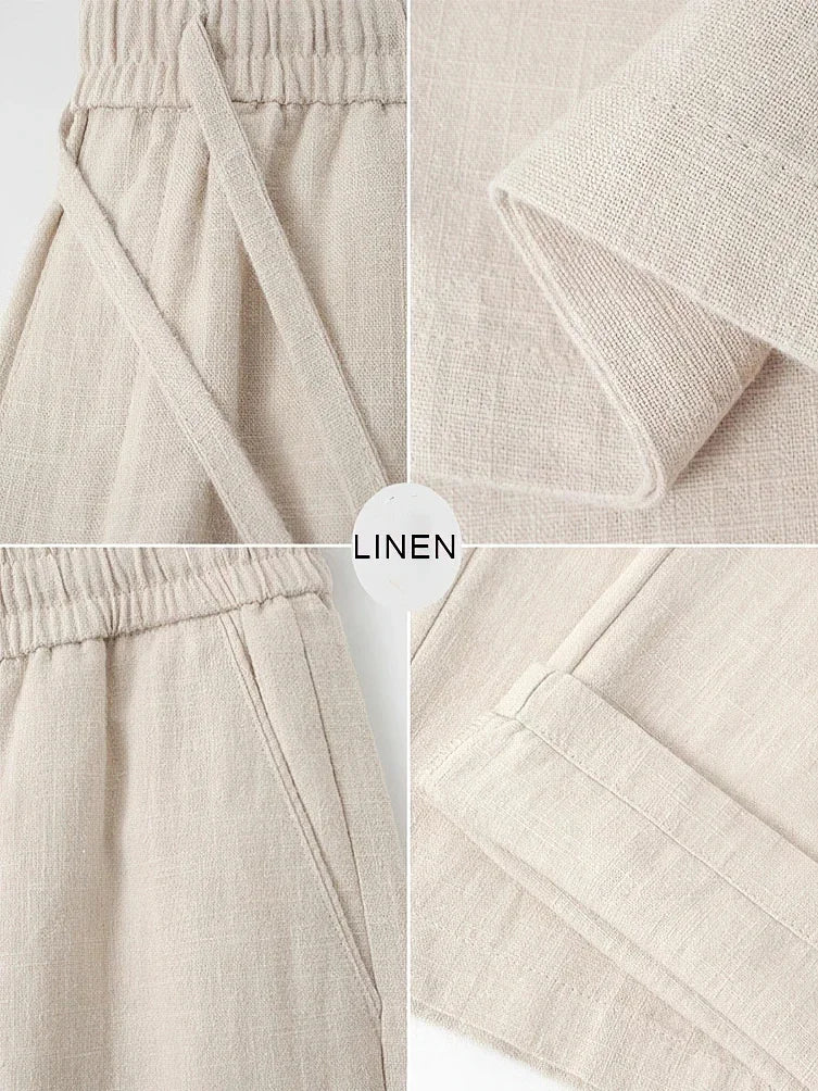 Straight Casual Cotton Linen Pants Men Wide Leg Lightweight Baggy Cotton Sweatpants Male Sport Jogger Straight Work Trousers
