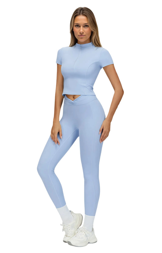 Airila Yoga Set Half-Zip Sportswear Slim Fit 2-Piece Short Sleeve Fitness Sportswear High Waist Sportswear Running Breathable