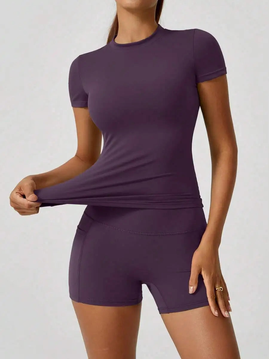 Women's Sweet Sports Set High Waist Tummy Control Shorts