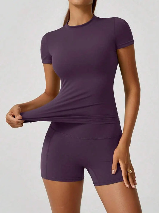 Women's Sweet Sports Set High Waist Tummy Control Shorts