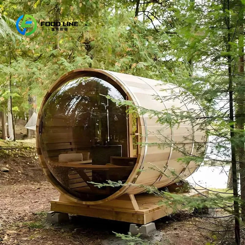 Customized Sauna Wood Burning with Half Glass Wall Offering Home Spa Comfort Outdoor 2 Person Wooden Outdoor Sauna