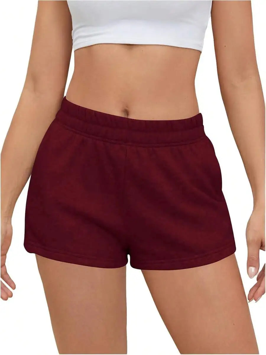Womens High Waist Elastic Sweat Shorts With Pockets Casual Lounge Running Yoga Shorts