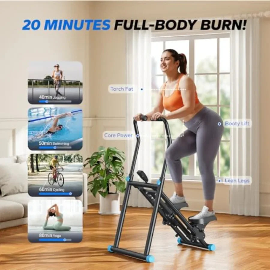 Home gym stair stepper: steel construction, black finish, 3-level resistance for compact folding cardio training with adjustabl