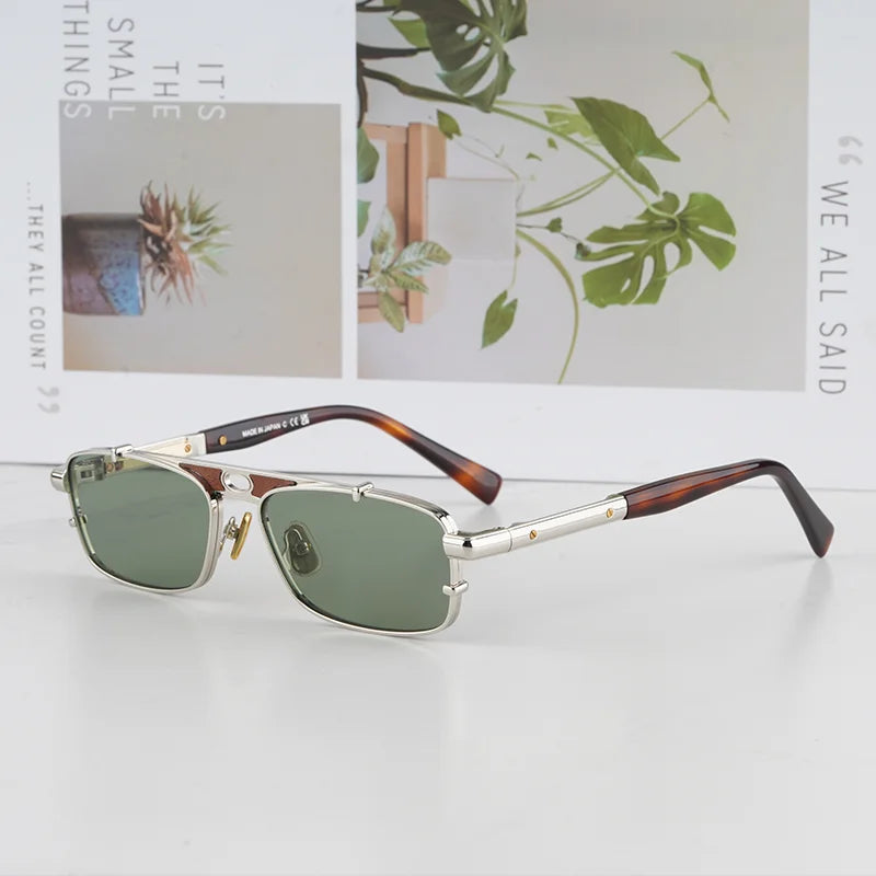 Vintage Craft Square Tortoise Sliver Pilot Sunglasses for Men Light Luxury Top Quality Double Bridge Alloy Soalr Glasses