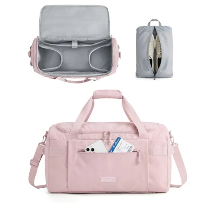 Travel Duffel Bags with Dividers, 32L Gym Duffle Bag with Laptop Compartment, Carry On Weekender Overnight Bag, Shoe Bag, PVC W