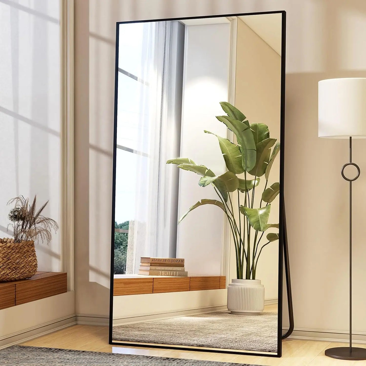 Full Length Mirror with Stand 34"x76" Full Body Mirror Floor Mirror Standing Hanging or Leaning Wall, Wall Mirror with Stand Alu