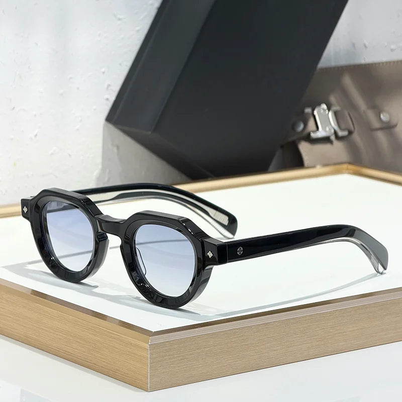 ATRIA Men's Vintage Crystal Green Special Shaped Sunglasses Designer Craft Niche Retro Thick Acetate Solar Glasses for Male