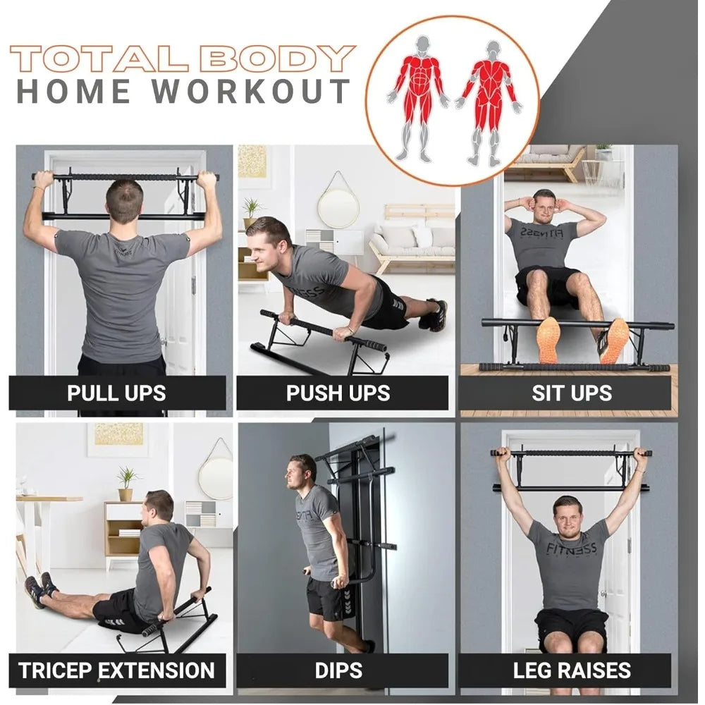Folding Door Pullup Bar and Dip Bar Station - NO WOBBLE, Home Gym, Easy Storage, Power Tower Dip Station and Pull-up