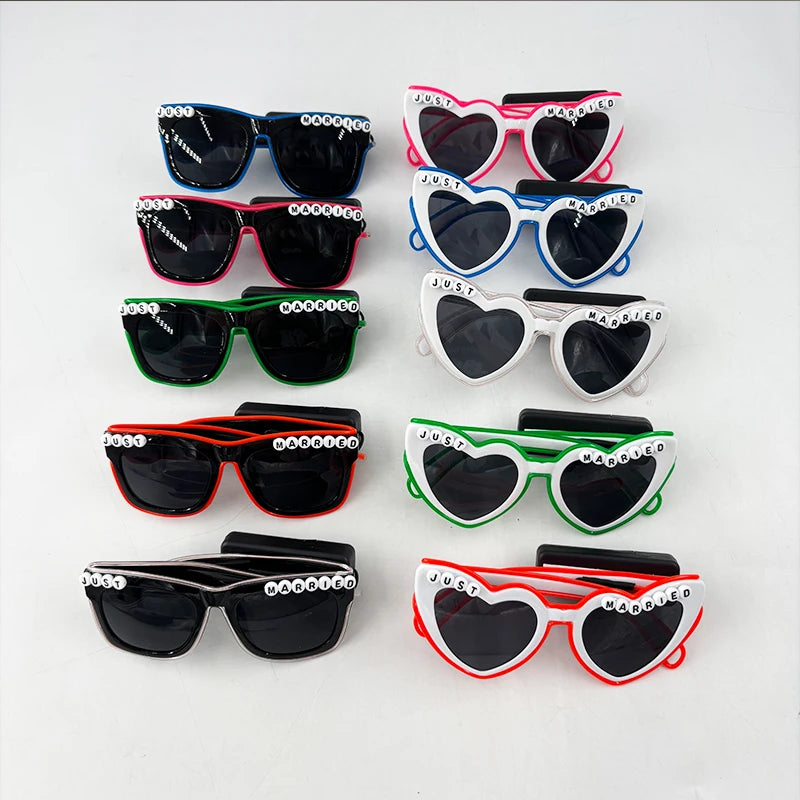 Glowing Just Married Glasses LED Heart Sunglasses Romantic Eyewear for Wedding Couple Lovers Bridal Party