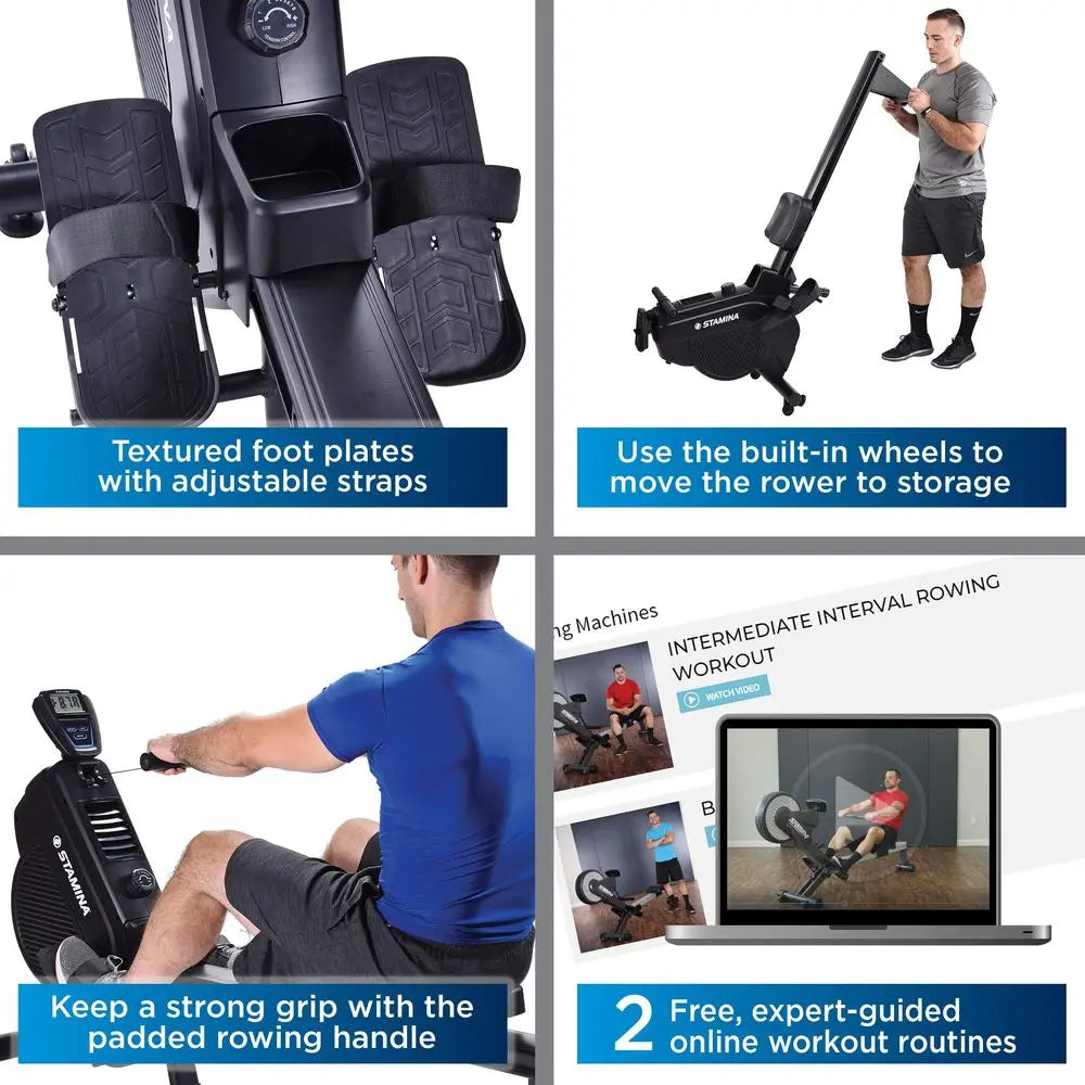 Dual Air and Magnetic Resistance Rowing Machine w Fitness Coaching App 8 Levels Magnetic amp Air Resistance, LCD Monitor Compac