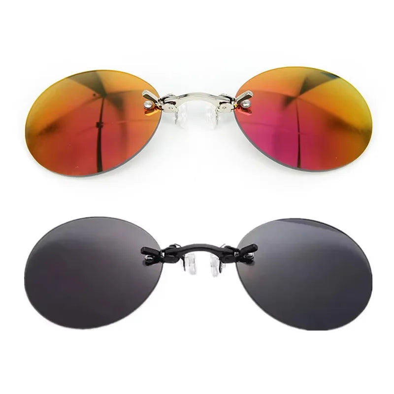 1-2PCS Clip On Nose Glasses Round Rimless Matrix Morpheus Sunglasses Mini Frameless Vintage Men Eyeglasses UV400