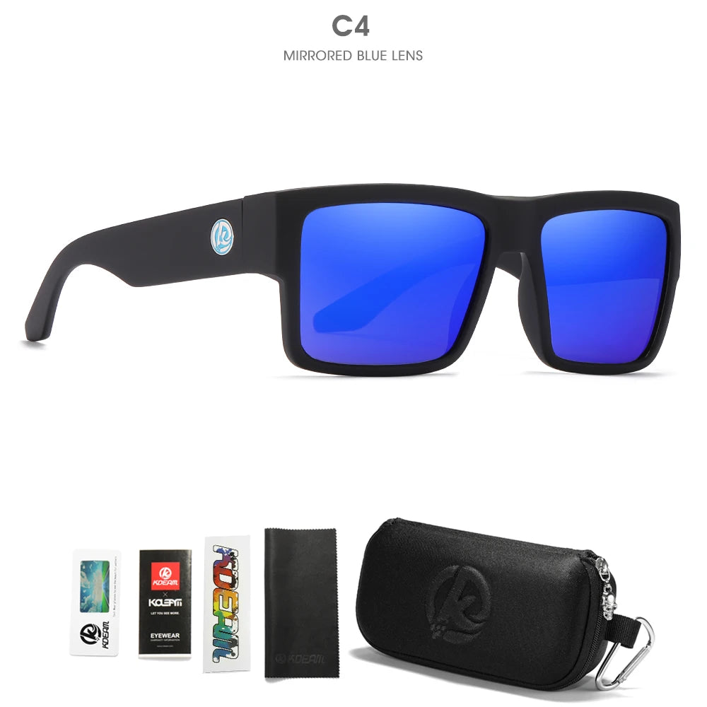 KDEAM All Black Polarized Sunglasses Unisex Square Shaped Polarizing Lens Wide Legged Sun Glasses Fishing Driving Men's Shades