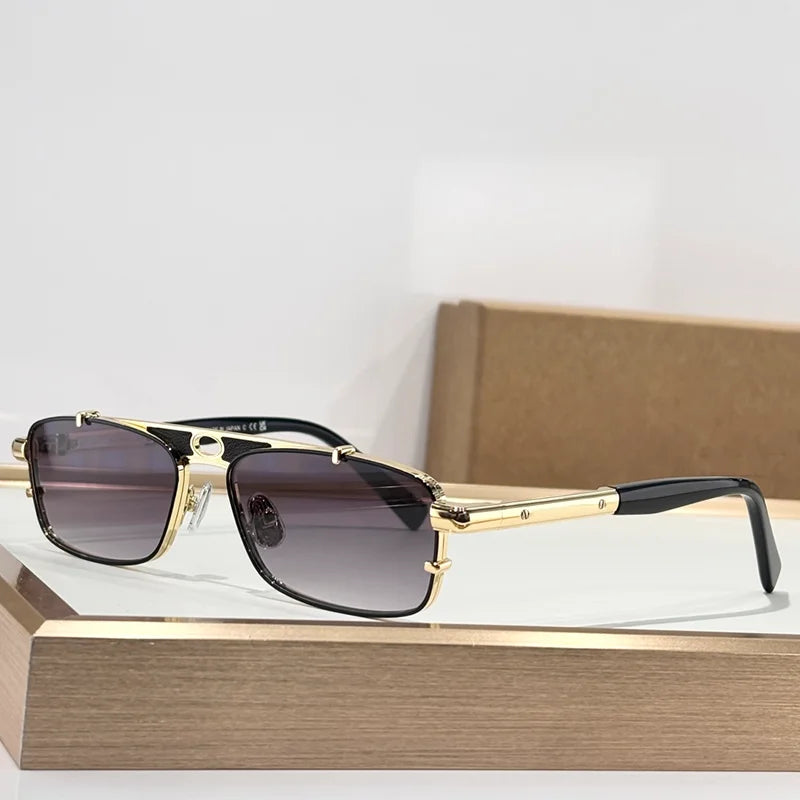 Vintage Craft Square Tortoise Sliver Pilot Sunglasses for Men Light Luxury Top Quality Double Bridge Alloy Soalr Glasses