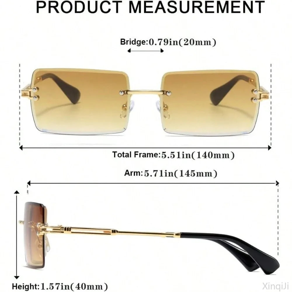 Fashion Rimless Rectangle Sunglasses for Women Men Ultralight Square Eyewear Unisex 9031