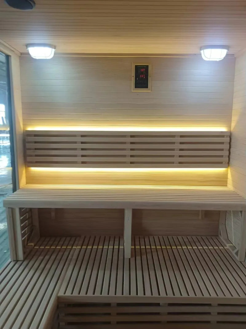 Customizable Large 10 Person Commercial Sauna Hemlock Wood Steam Sauna Room with Dual Heaters for Gym and Resort