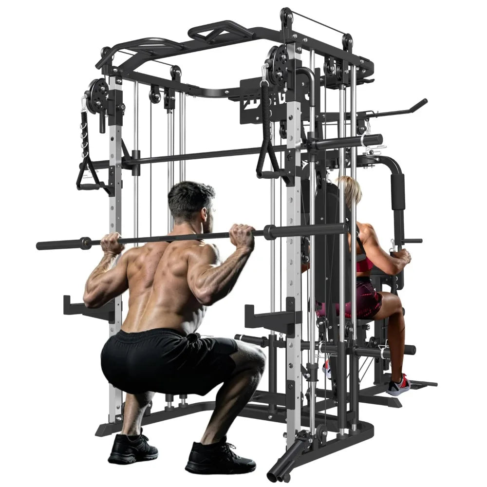 All in One Home Gym System Workout Station, Multi-Function Smithe Machine Power Cage with Cable Crossover System,, Customized