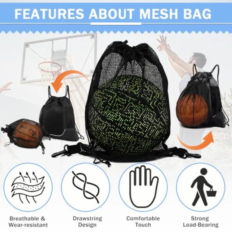 Drawstring Soccer Bag Basketball Backpack for Teens, Foldable Sports Bags Detachable Ball Mesh Bag for Gym Yoga Football Baseba