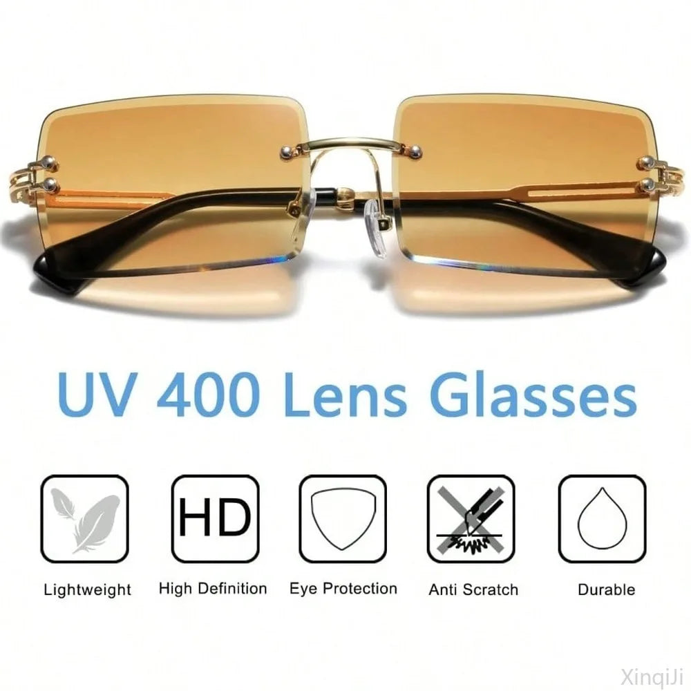 Fashion Rimless Rectangle Sunglasses for Women Men Ultralight Square Eyewear Unisex 9031