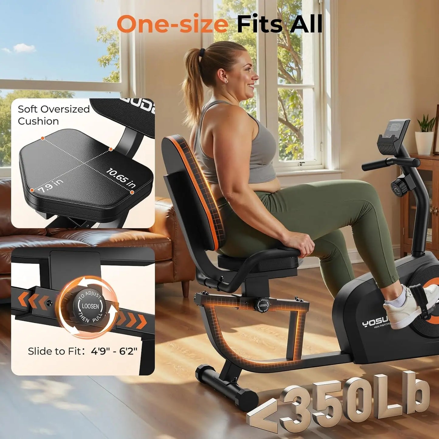 YOSUDA Recumbent Exercise Bike with Adjustable Seat and LCD Monitor