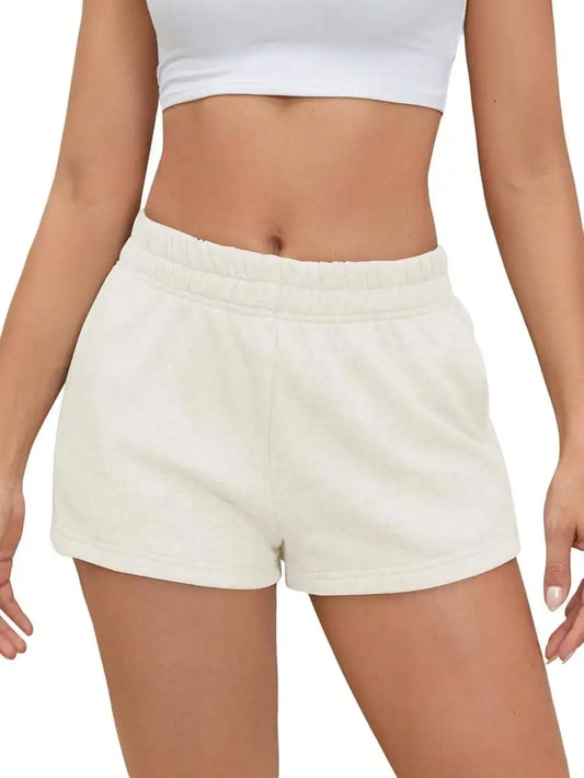 Womens High Waist Elastic Sweat Shorts With Pockets Casual Lounge Running Yoga Shorts